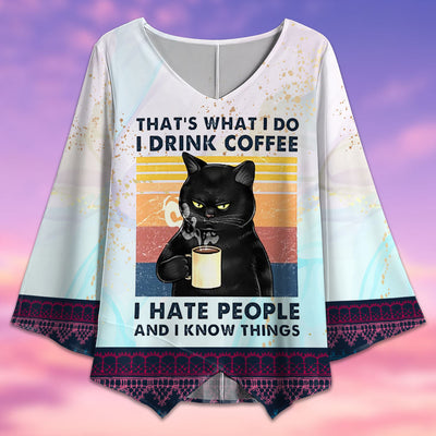 Black Cat Coffee That's What I Do - V-neck T-shirt - Owls Matrix LTD