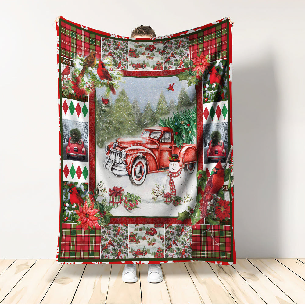 Cardinal Christmas Red Truck Come Farm - Flannel Blanket - Owls Matrix LTD