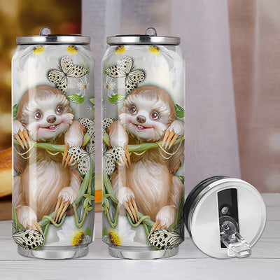 M Sloth Happy Cute Sloth - Soda Can Tumbler - Owls Matrix LTD
