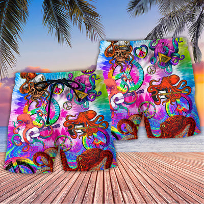 Hippie Funny Octopus Colorful Happy Tie Dye Art Style - Beach Short - Owls Matrix LTD