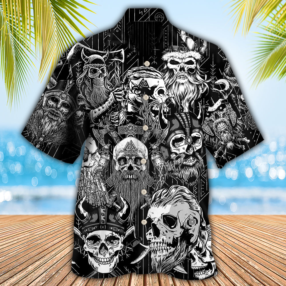 Viking Beard Warrior Skull With Crossed Axes - Hawaiian Shirt - Owls Matrix LTD