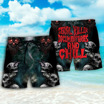 Skull Serial Killer Documentaries And Chill - Beach Short - Owls Matrix LTD