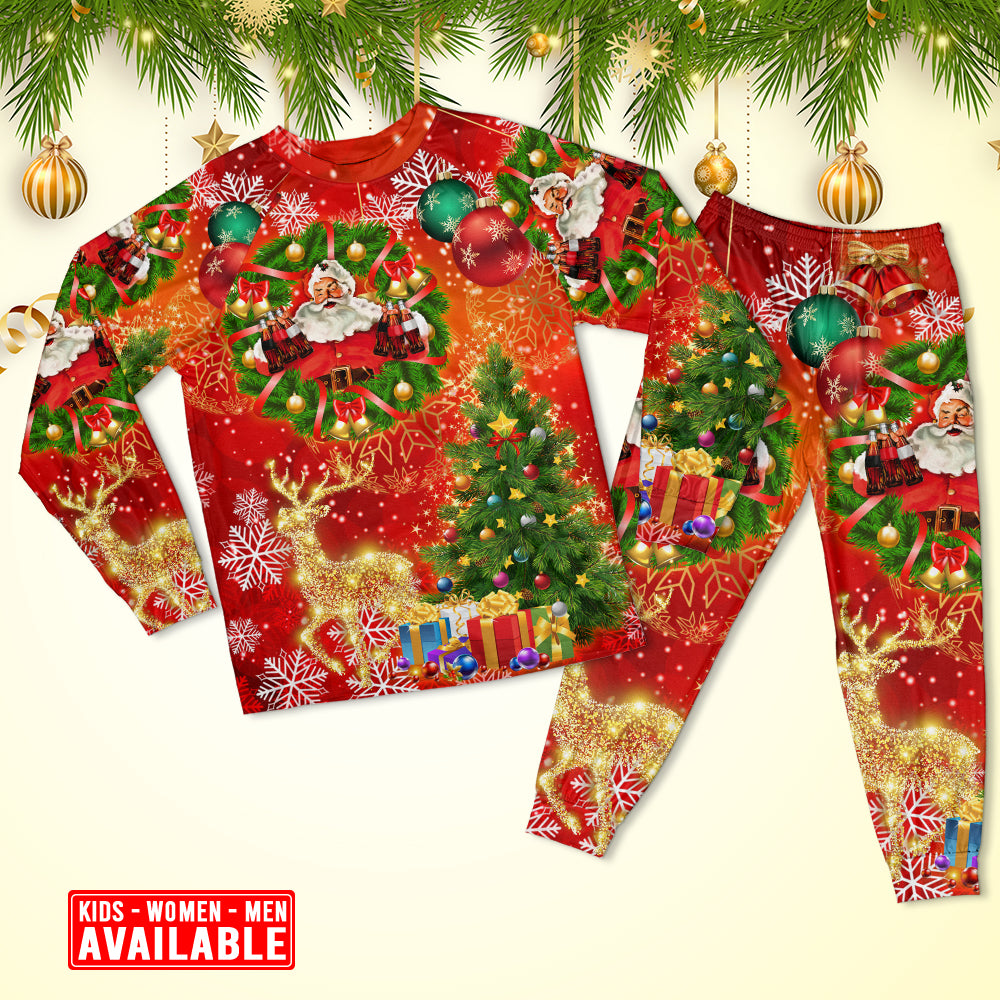 Christmas Santa Claus Drinking Christmas Tree Red Light - Pajamas Long Sleeve - Owls Matrix LTD