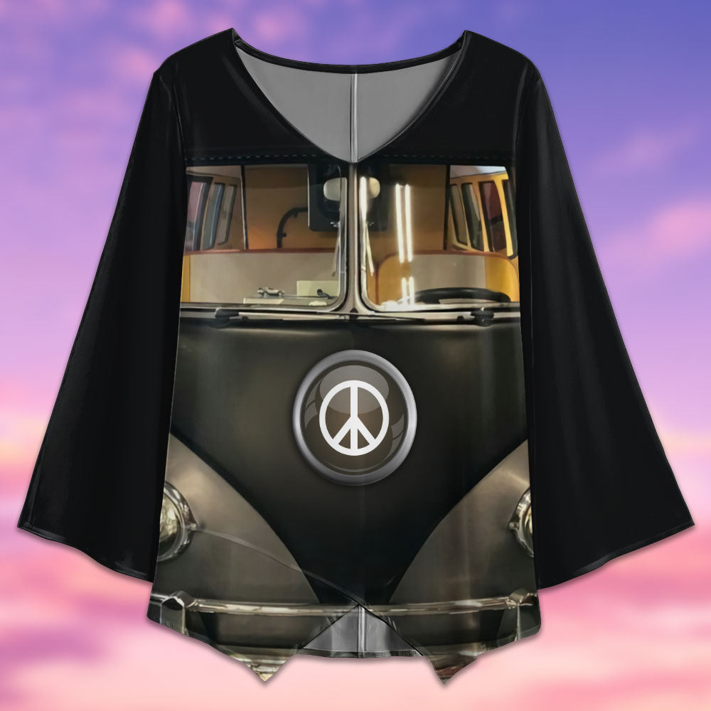 Hippie Peace Black Van Vintage - V-neck T-shirt - Owls Matrix LTD