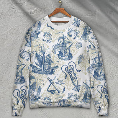 Ocean Life Vintage Sailboat Sea Monster Geographical Maps - Sweater - Ugly Christmas Sweaters - Owls Matrix LTD