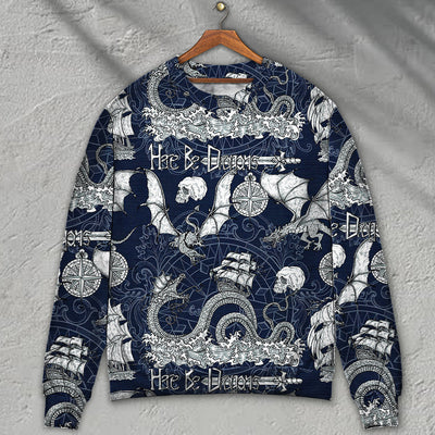 Dragon With Skull Old Ship Sea Life - Sweater - Ugly Christmas Sweaters - Owls Matrix LTD
