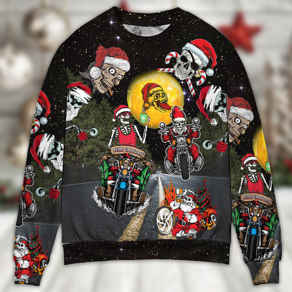 Skull Santa Is Racing To You Christmas - Sweater - Ugly Christmas Sweaters - Owls Matrix LTD