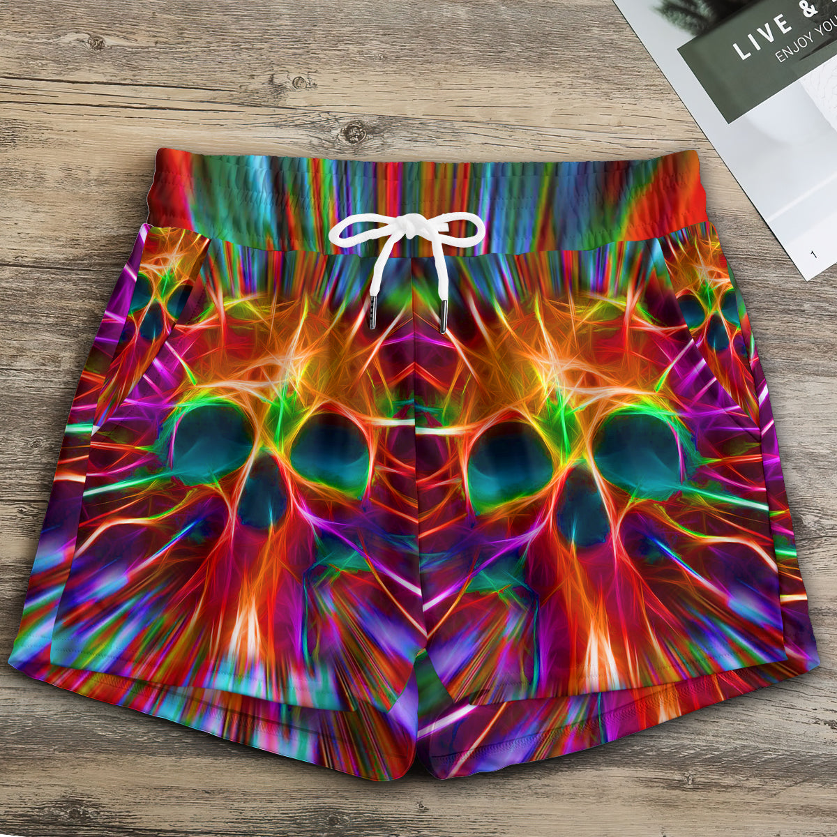 Skull Rainbow Color Love Tie Dye - Women's Casual Shorts - Owls Matrix LTD