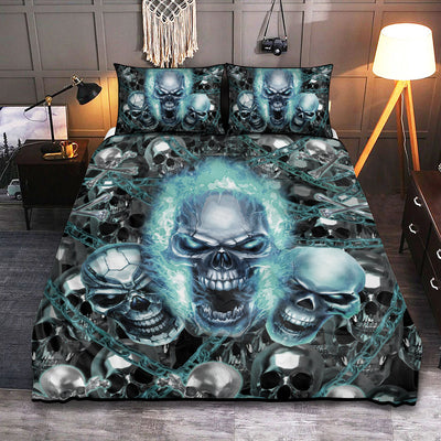 Skull Blue Flame Screaming - Bedding Cover - Owls Matrix LTD