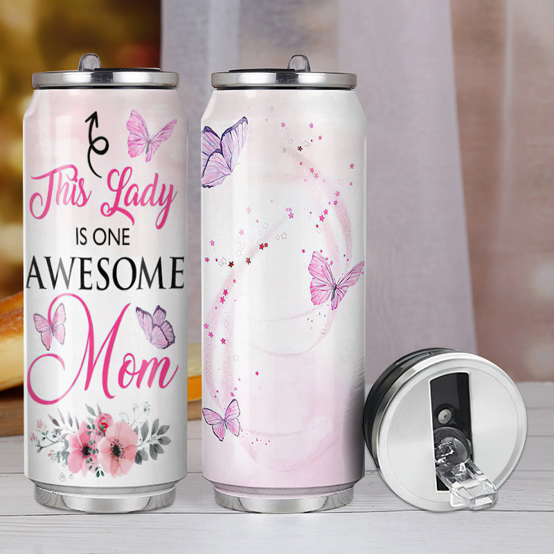M Butterfly Mom This Lady Is One Awesome - Soda Can Tumbler - Owls Matrix LTD