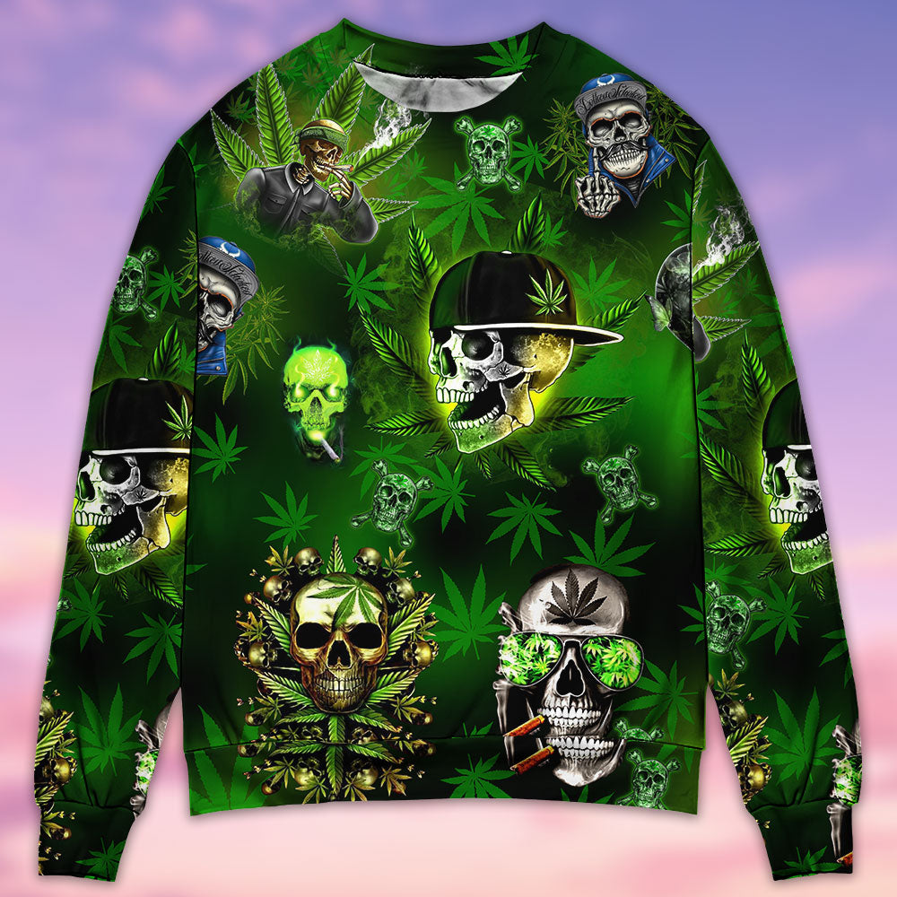 Skull Let's Get High Green - Sweater - Ugly Christmas Sweaters - Owls Matrix LTD