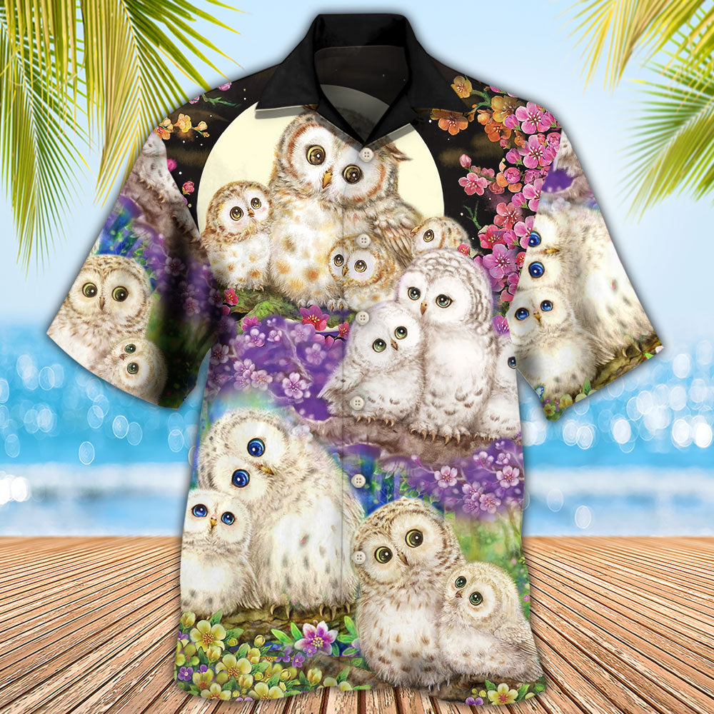 Owl Family And Flowers - Hawaiian Shirt - Owls Matrix LTD