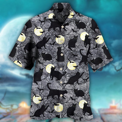 Halloween Black Cat Pattern - Hawaiian Shirt - Owls Matrix LTD