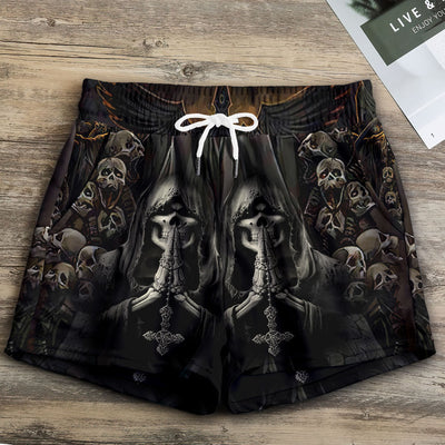 Skull Grim Reaper Dark - Women's Casual Shorts - Owls Matrix LTD