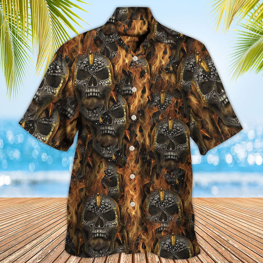 Skull Bullet Head Shot Fire - Hawaiian Shirt - Owls Matrix LTD