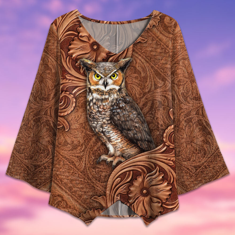 Owl Leather Art Style - V-neck T-shirt - Owls Matrix LTD