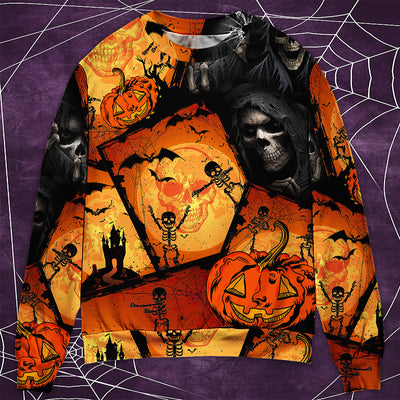 Halloween Skull Pumpkin Scary - Sweater - Ugly Christmas Sweaters - Owls Matrix LTD