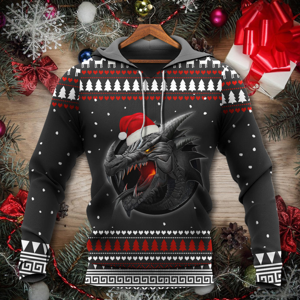 Christmas Dragon Merry Christmas Stronger With Santa Hat - Hoodie - Owls Matrix LTD