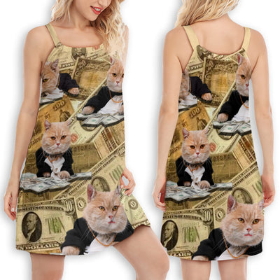 Cat Money Vintage Style - Women's Sleeveless Cami Dress - Owls Matrix LTD