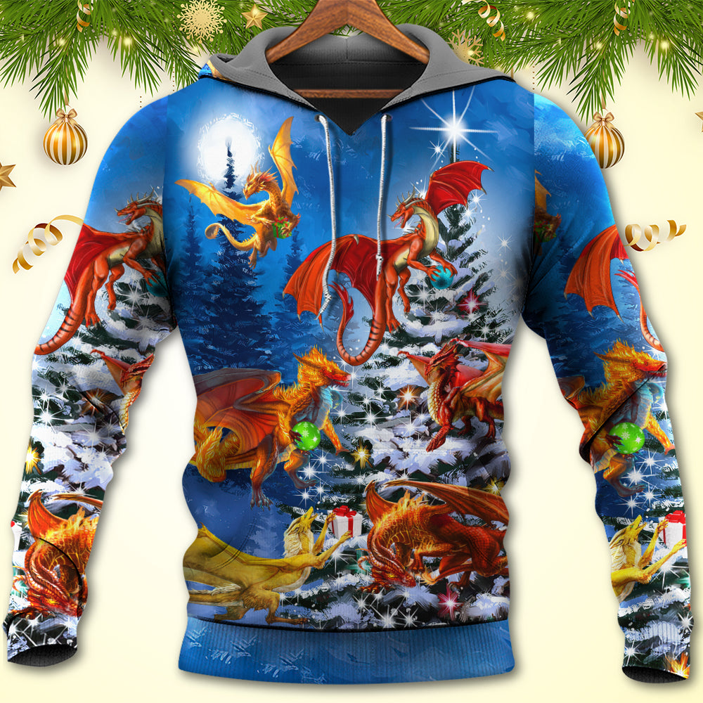 Christmas Dragon Family In Love Light Art Style - Hoodie - Owls Matrix LTD
