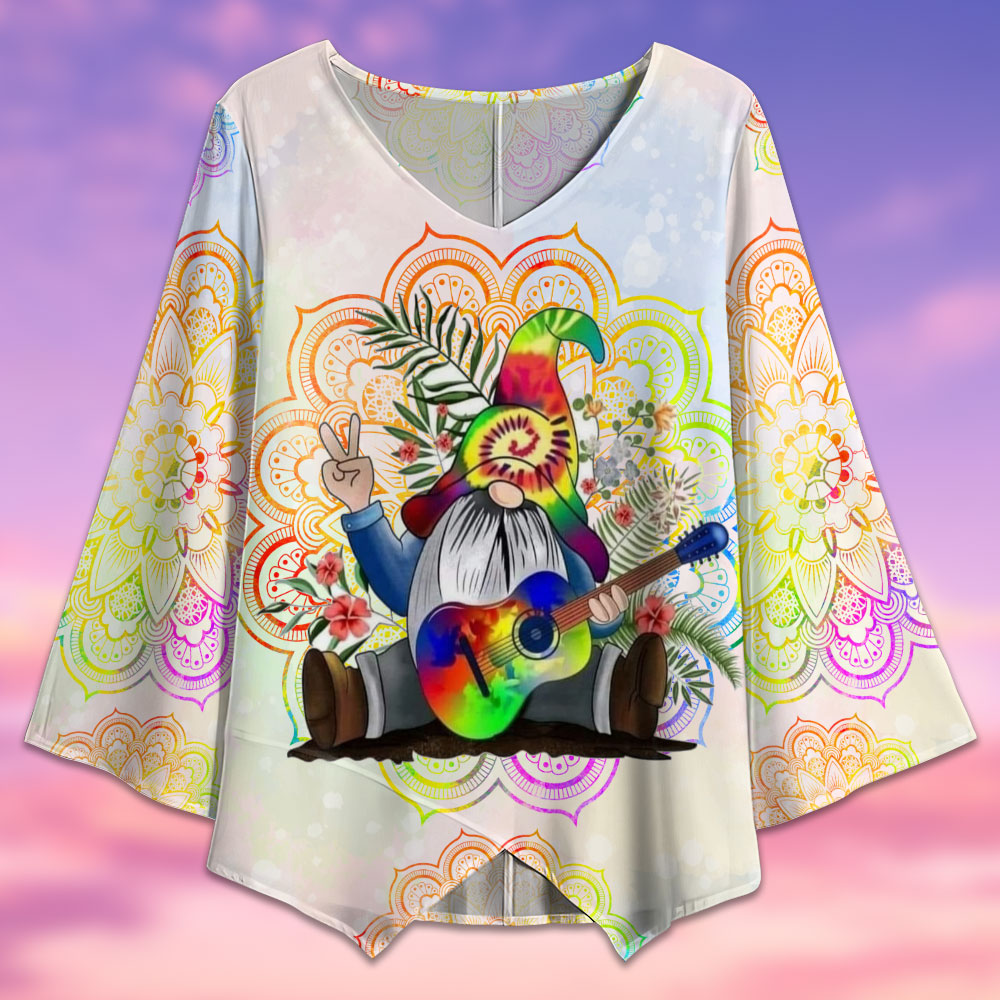 Hippie Gnome Art Watercolor - V-neck T-shirt - Owls Matrix LTD
