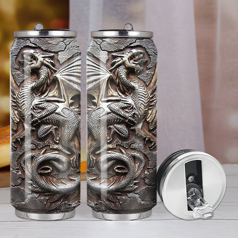 M Dragon Ancient Metal Sculpture - Soda Can Tumbler - Owls Matrix LTD