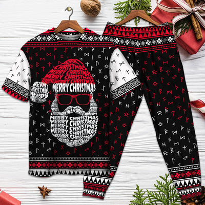 Christmas Santa Claus Retro Viking Pattern - Pajamas Short Sleeve - Owls Matrix LTD