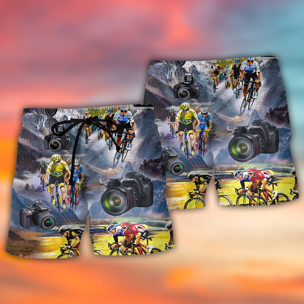 Cycling And Photography Lover Moutain Painting - Beach Short - Owls Matrix LTD