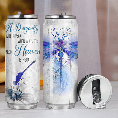 M Dragonfly A Dragonfly Will Appear When A Visitor From Heaven Is Near - Soda Can Tumbler - Owls Matrix LTD