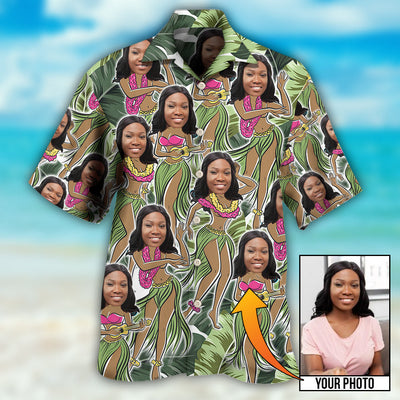 Black Woman Face Amazing Tropical Leaves Custom Photo - Hawaiian Shirt - Owls Matrix LTD