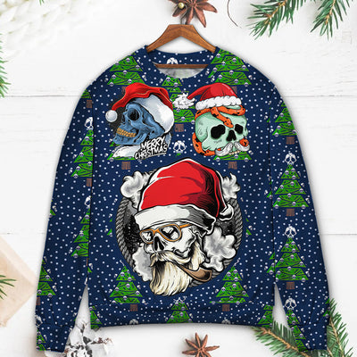 Christmas Skull With Santa Hat Merry Christmas Snow - Sweater - Ugly Christmas Sweaters - Owls Matrix LTD