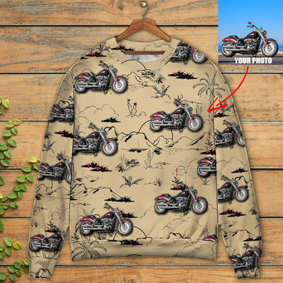 Motorcycle Desert Catus Mountain Flower Custom Photo - Sweater - Ugly Christmas Sweaters - Owls Matrix LTD