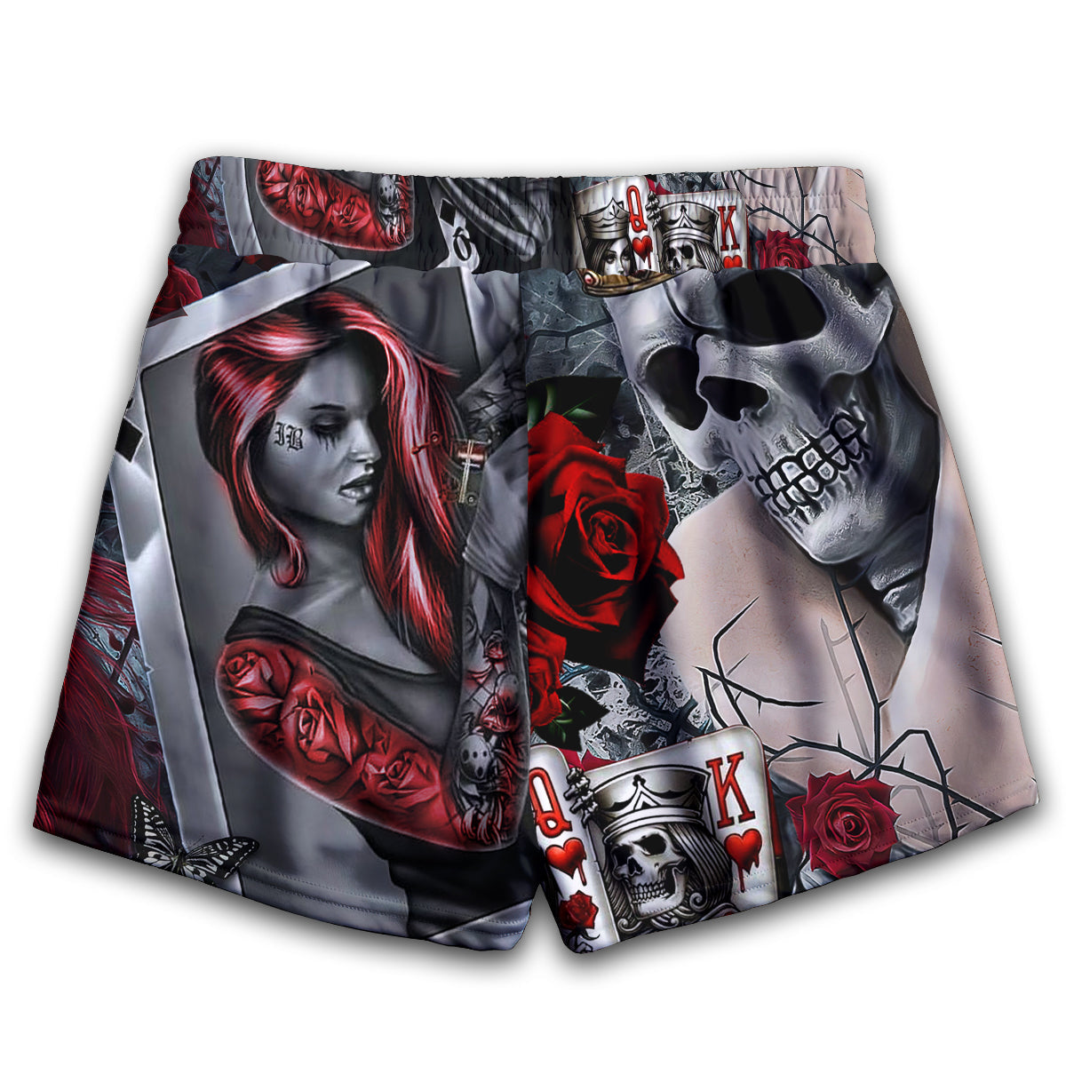Skull Love Is Life Rose - Women's Casual Shorts - Owls Matrix LTD