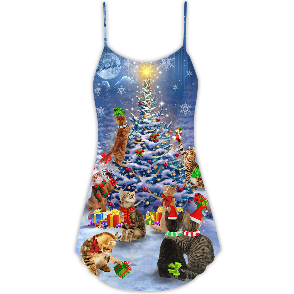 Christmas Cats Love Christmas Tree - V-neck Sleeveless Cami Dress - Owls Matrix LTD