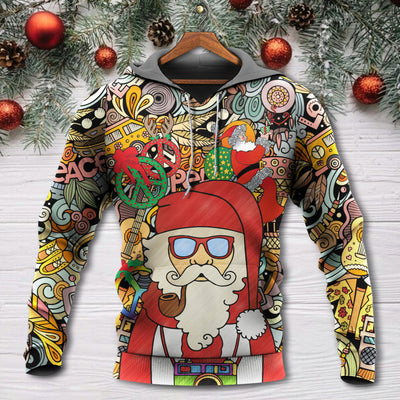 Christmas Hippie Santa Claus Love & Peace Cartoon Style - Hoodie - Owls Matrix LTD