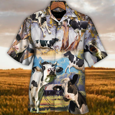 Cow Funny Dancing In The Australian Landscape Lover Cattle Art Style - Hawaiian Shirt - Owls Matrix LTD