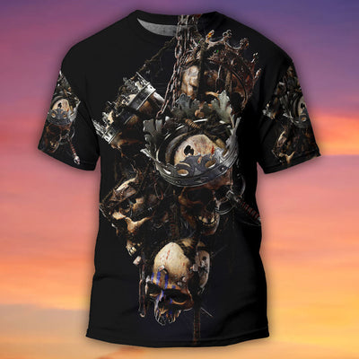 Skull Only In Their Death Can A King Live Forever - Round Neck T-shirt - Owls Matrix LTD