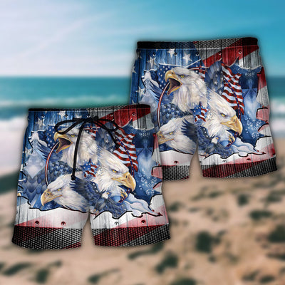 America Eagle Proud Amazing Patriotic - Beach Short - Owls Matrix LTD