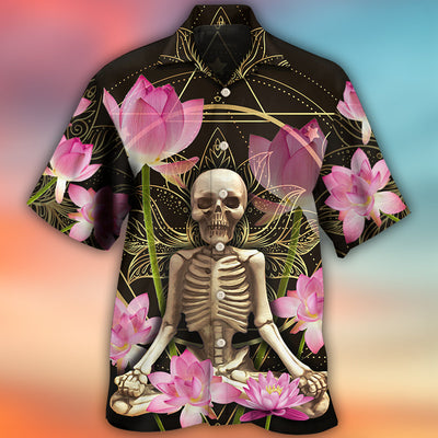 Skull Yoga Lighting Lotus Flower - Hawaiian Shirt - Owls Matrix LTD