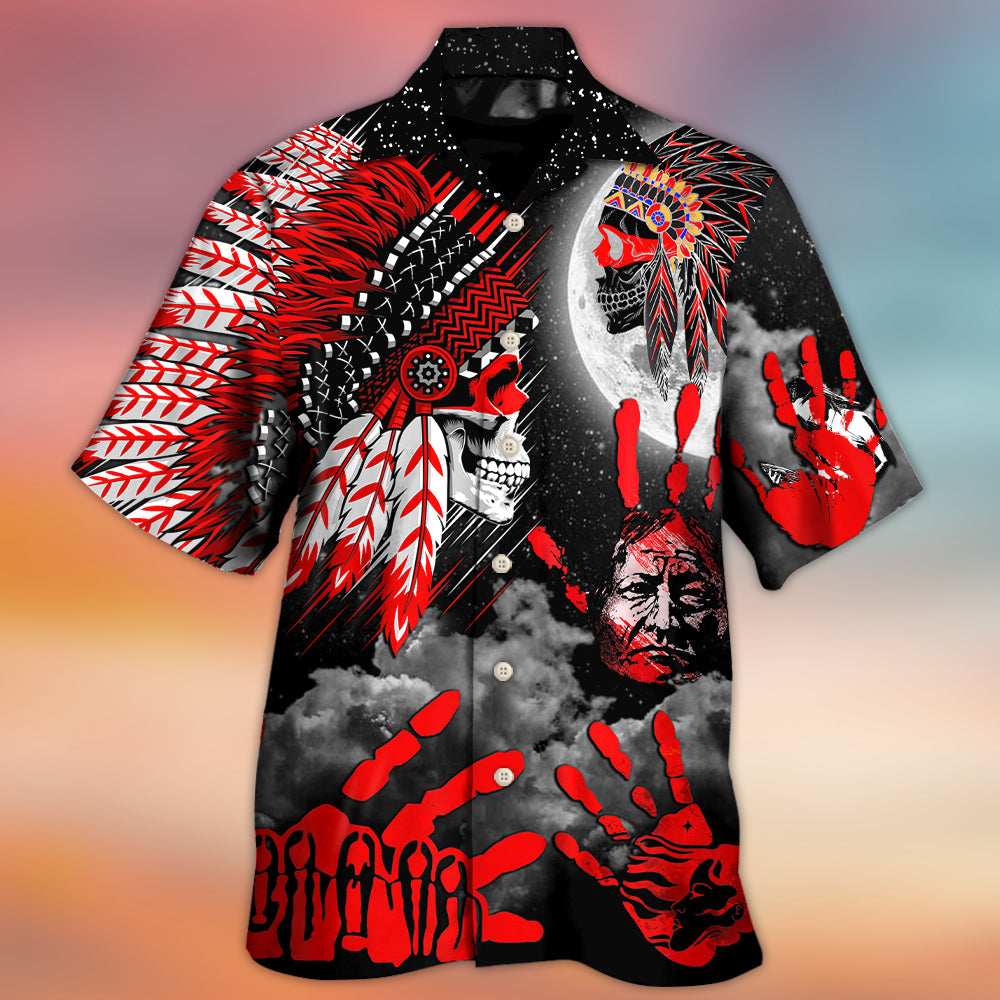Native American Halloween Red Skull Moon Night Style - Hawaiian Shirt - Owls Matrix LTD