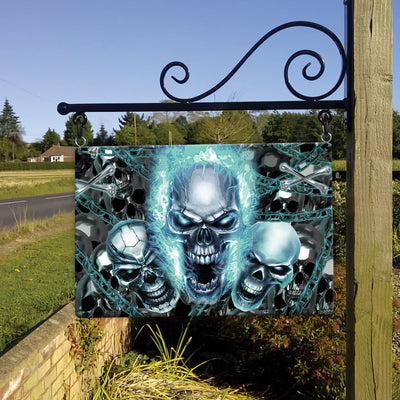 Skull Blue Flame Screaming - Metal Sign - Owls Matrix LTD