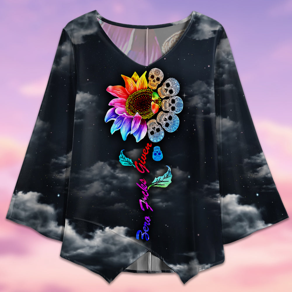 Skull Sunflower Colorful Sky Night - V-neck T-shirt - Owls Matrix LTD