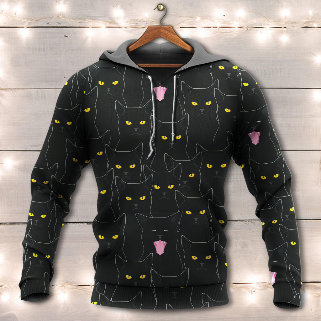 Black Cat Lovely Looking At You - Hoodie - Owls Matrix LTD