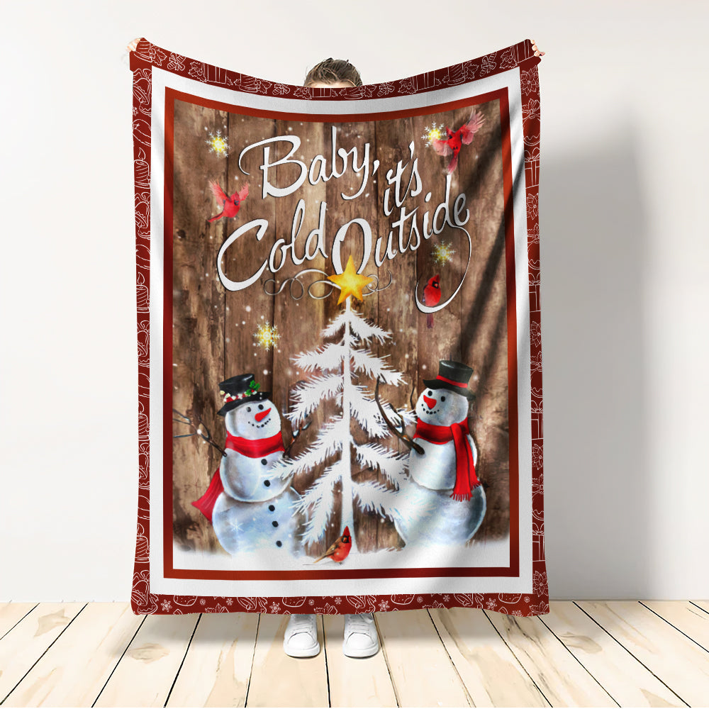 Cardinal Snowman Merry Christmas Baby It's Cold Ourside - Flannel Blanket - Owls Matrix LTD