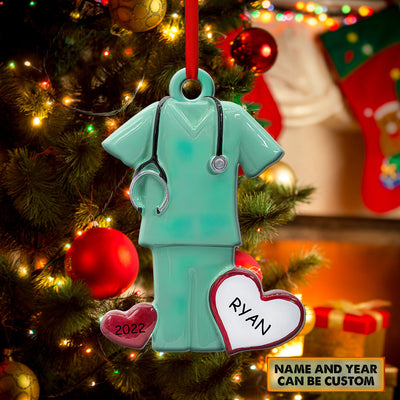 Nurse Green With Stethoscope Personalized - Custom Shape Ornament - Owls Matrix LTD