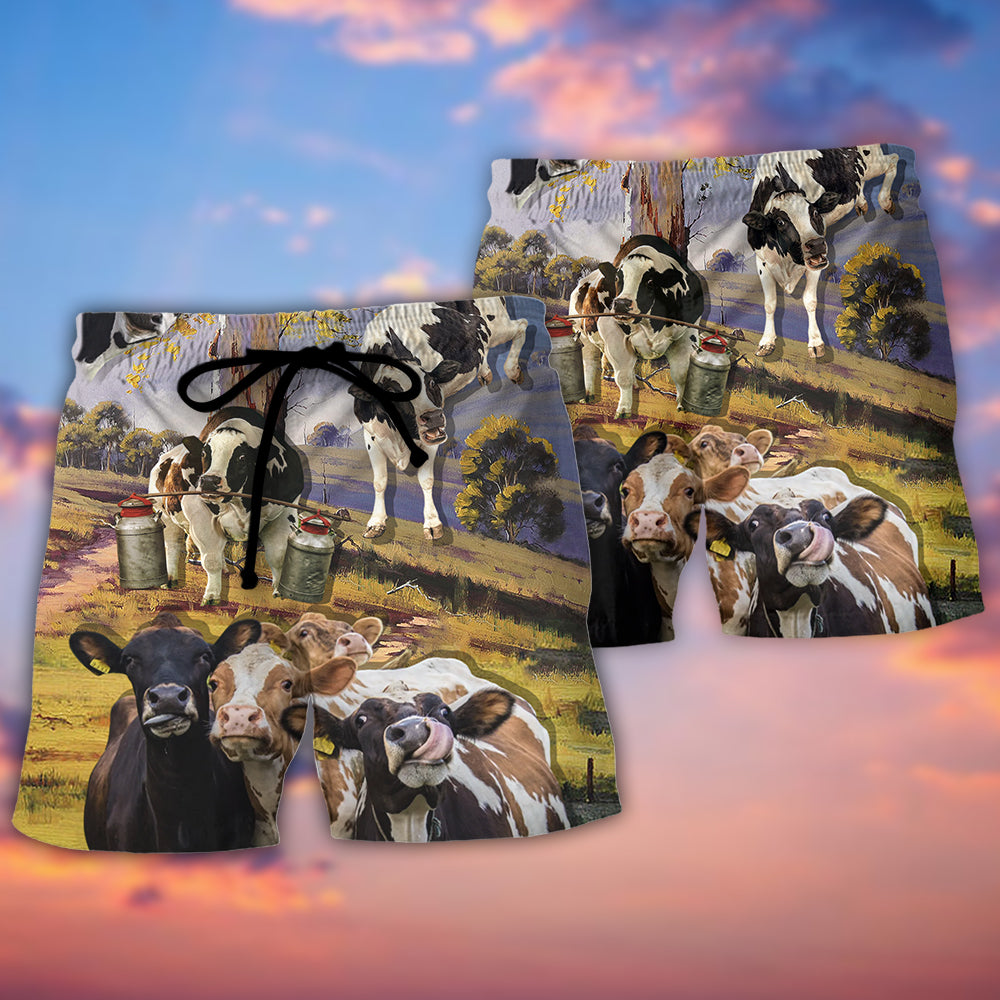 Cow Dancing In The Australian Landscape Funny Art Style - Beach Short - Owls Matrix LTD