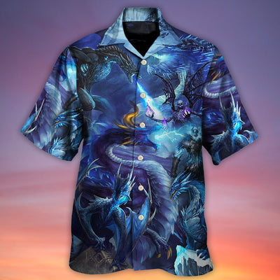 Dragon Blue Skull Fire Lightning Art Style - Hawaiian Shirt - Owls Matrix LTD