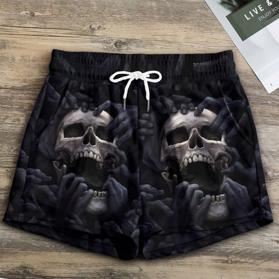 Skull Love Darkness Screaming - Women's Casual Shorts - Owls Matrix LTD