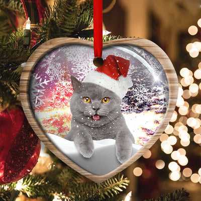 Christmas Cat Snowy Day - Heart Ornament - Owls Matrix LTD