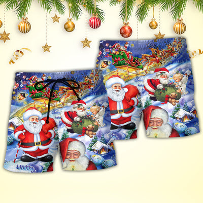 Christmas Funny Santa Claus Happy Xmas Is Coming Art Style Cute - Beach Short - Owls Matrix LTD